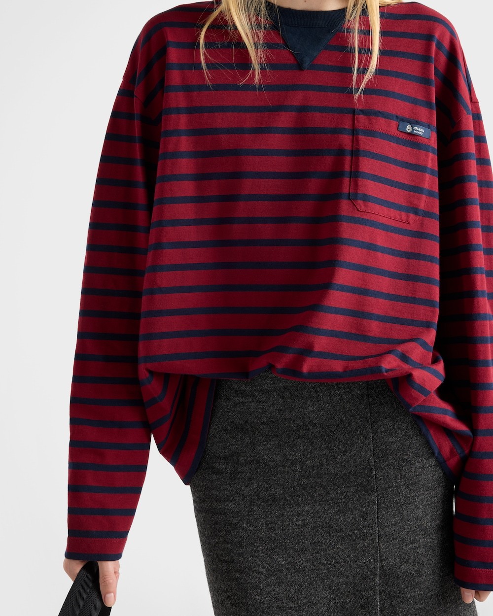 Prada Amaranth And Blue Striped Long-sleeve T-shirt In Red
