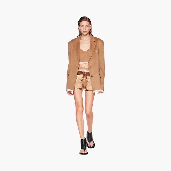 Shop Miu Miu Denim Miniskirt In Nude