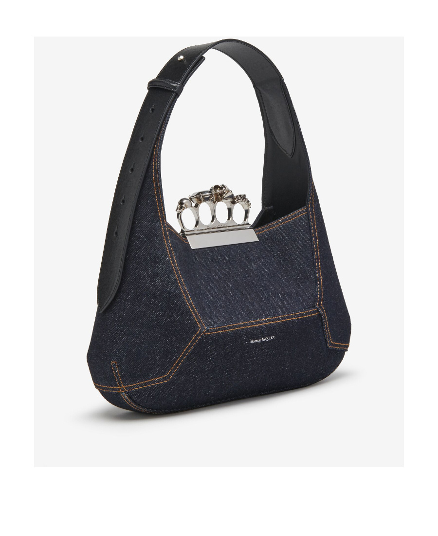 Alexander Mcqueen The Jewelled Denim Tote Bag In Blue