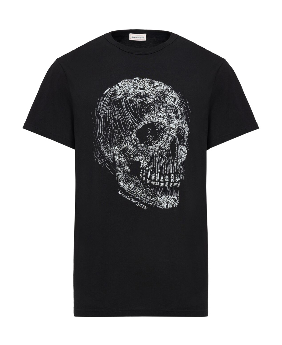 Alexander Mcqueen Crystal Skull Crewneck T-shirt In Black
