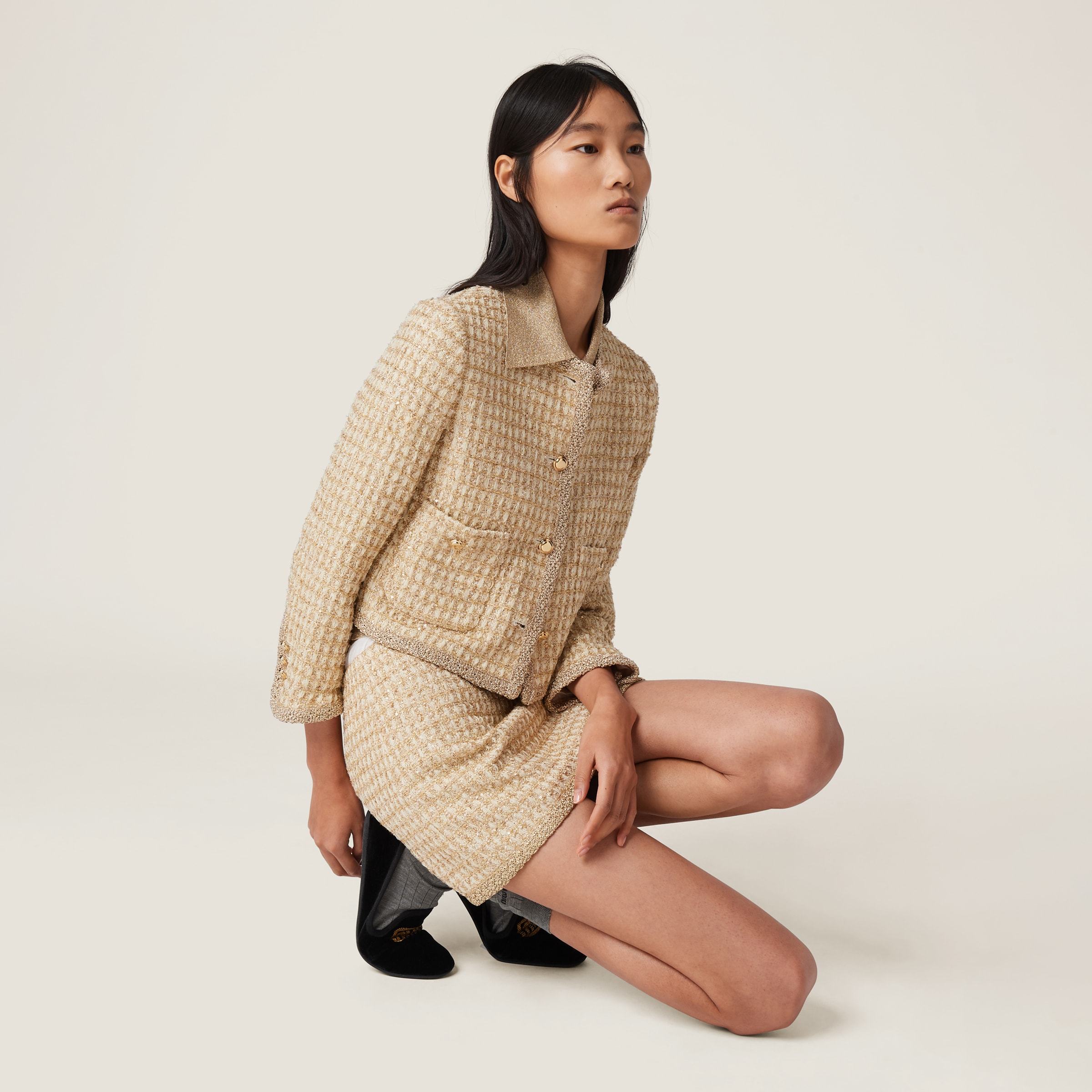 MIU MIU CHECKED LAMÉ MINISKIRT