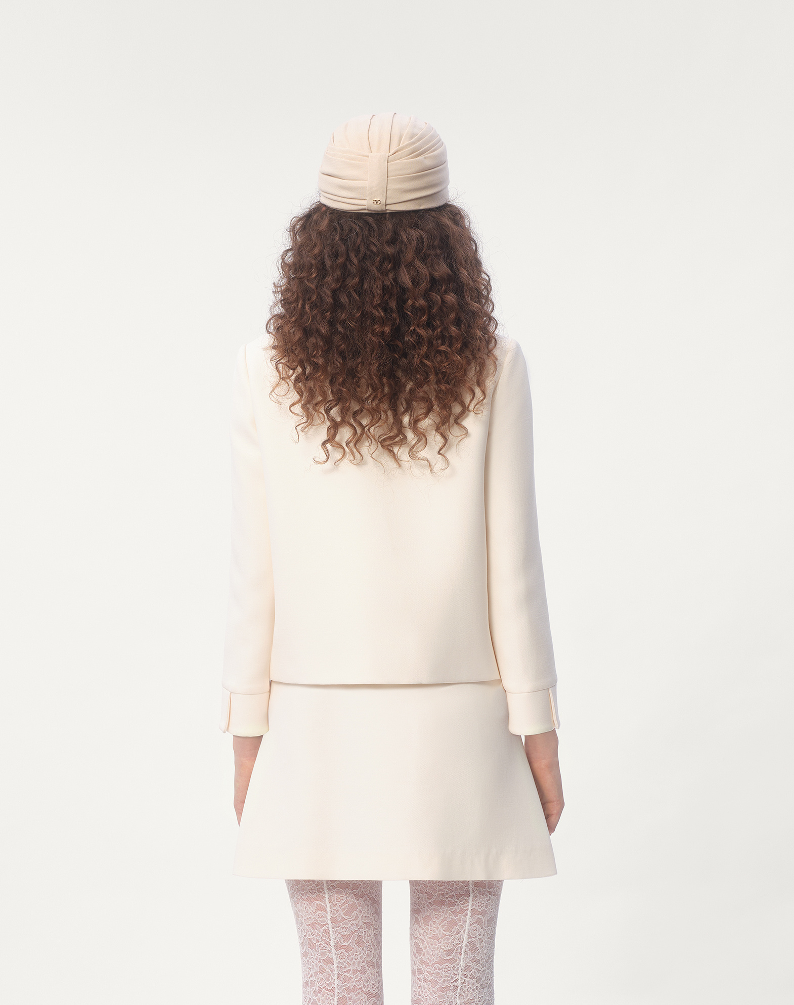 Valentino Garavani White Jacket With Spread Collar And Front Jewel Button In Wool And Silk Woman In White