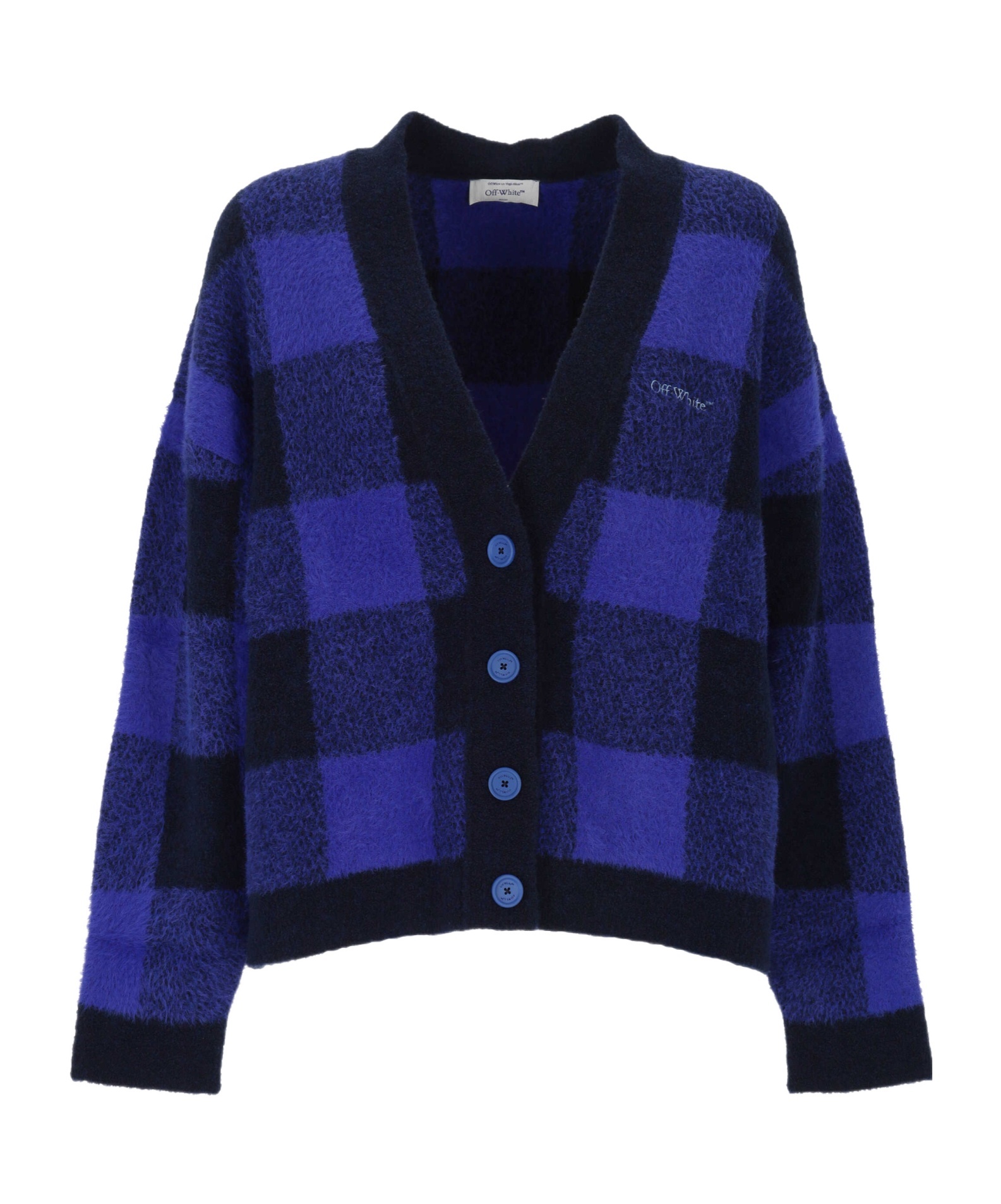 Off-white Jacquard Check Knit Cardigan In Blue