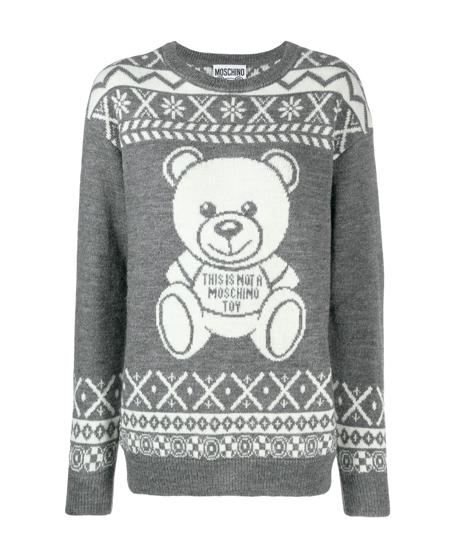 Moschino Teddy Bear Knitted Pullover In Gray