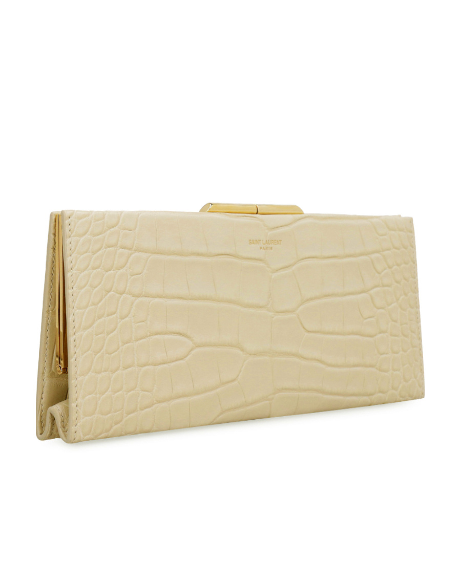 Saint Laurent Logo Details Clutch In Nude