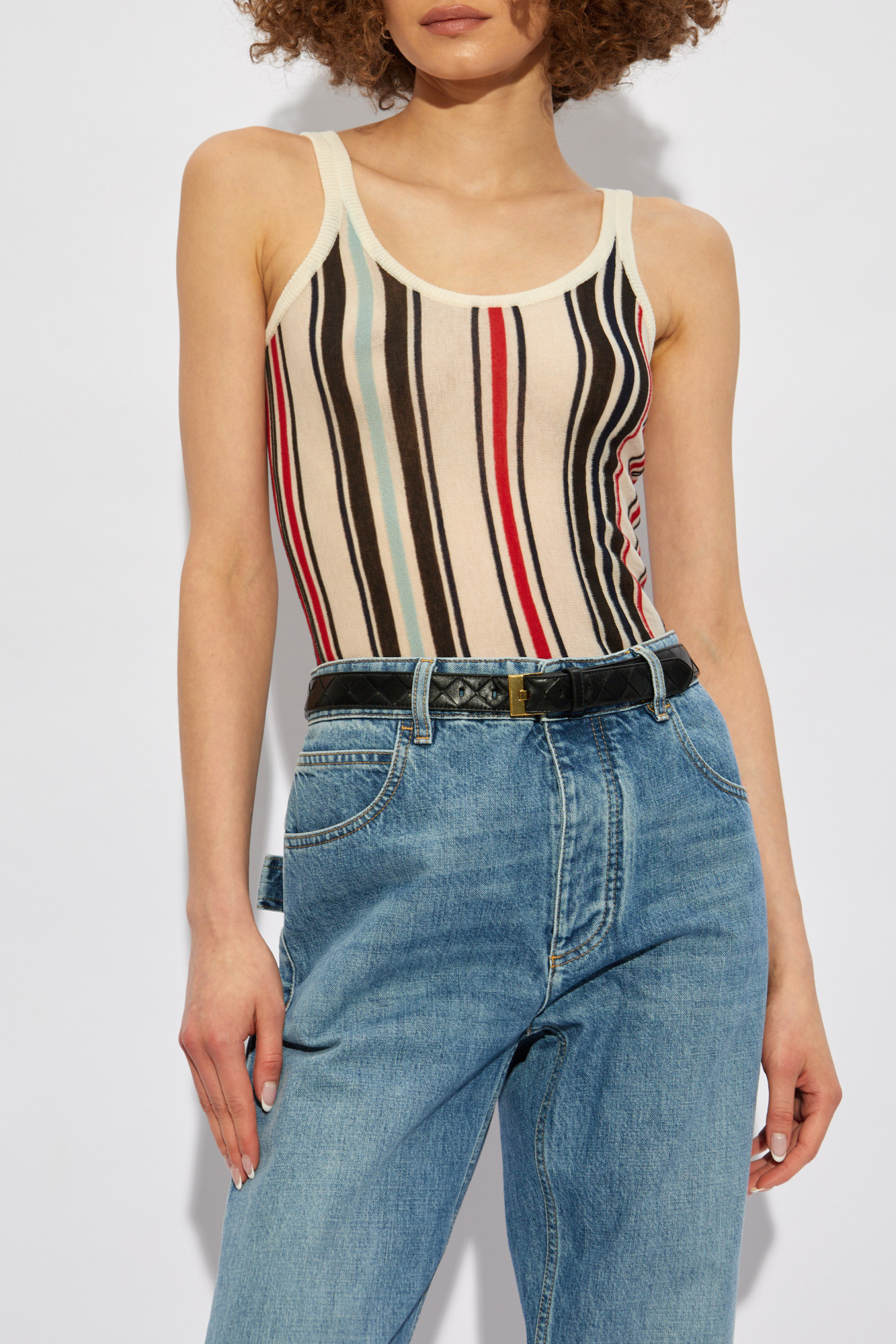 Bottega Veneta Striped Cotton-knit Tank Top In Nude