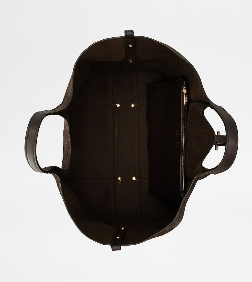 Tod's T Timeless Shopping Bag In Suede Medium In Black