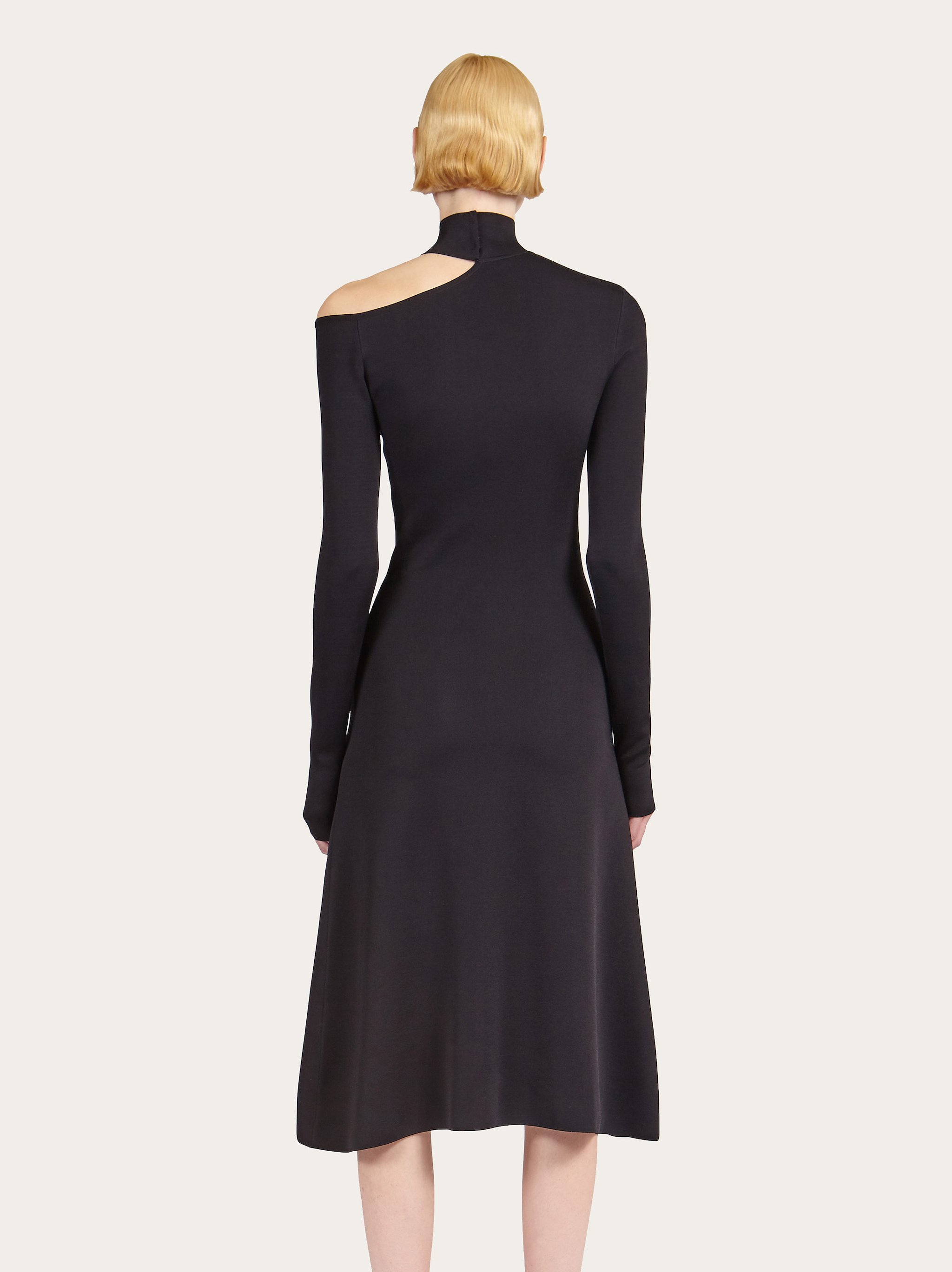 Ferragamo Turtleneck Cold-shoulder Long-sleeve Midi Sweater Dress In Black
