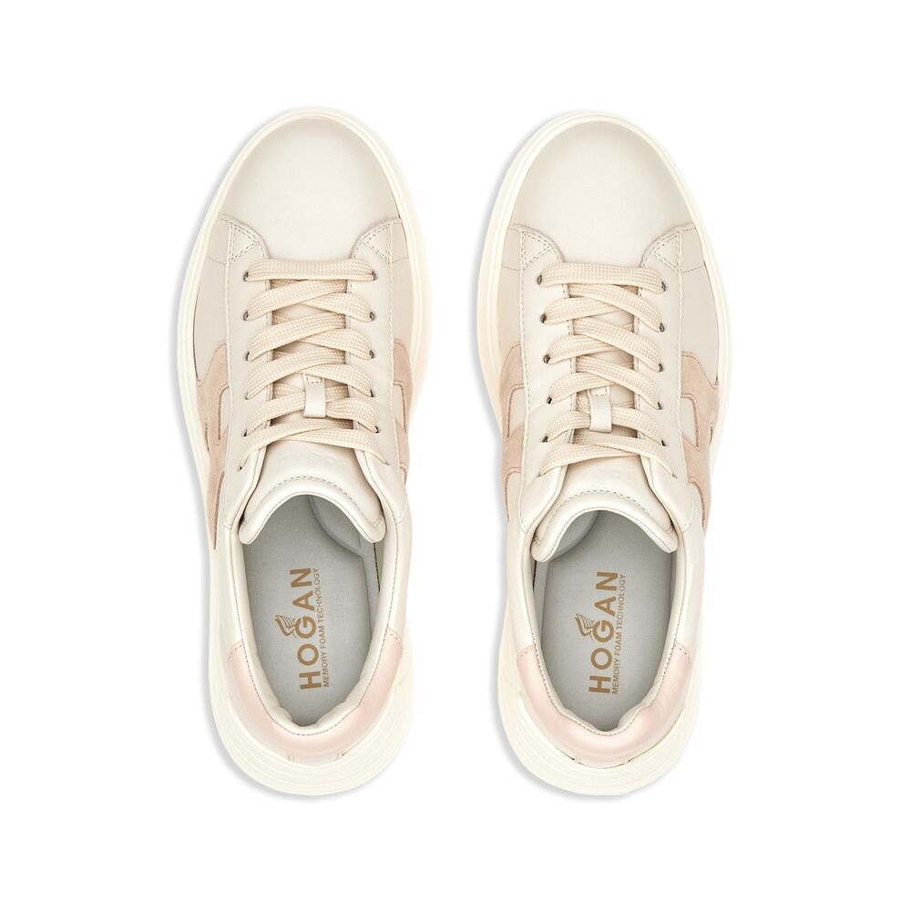 Hogan Leather Sneakers Rebel Panelled Platform Round Suede In White