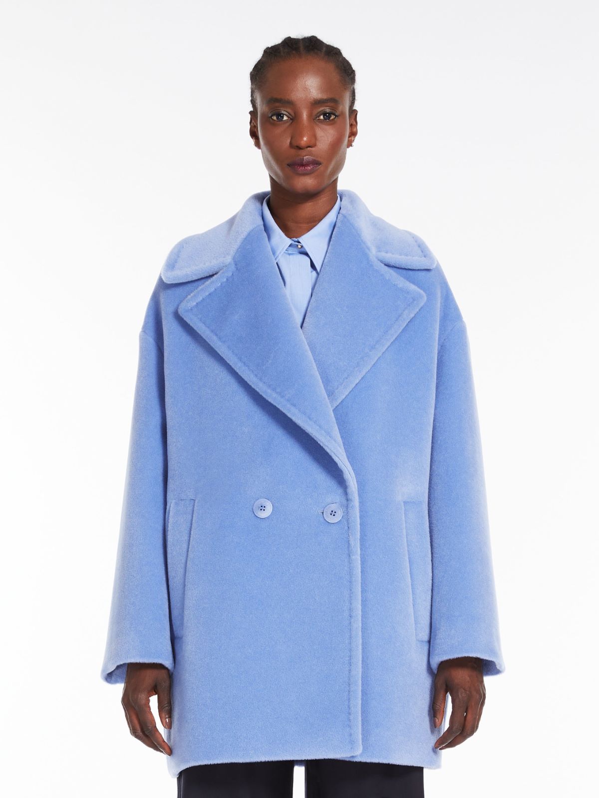 Max Mara Alpaca Wool Double-breasted Coat In Blue
