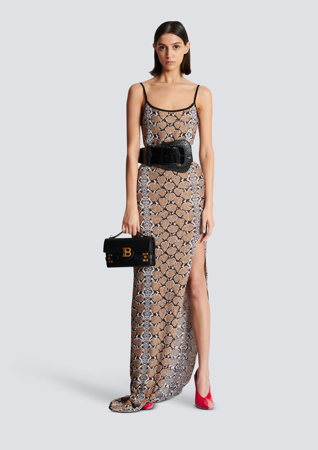 Balmain Snakeskin-jacquard Sequin-embellished Dress In Nude