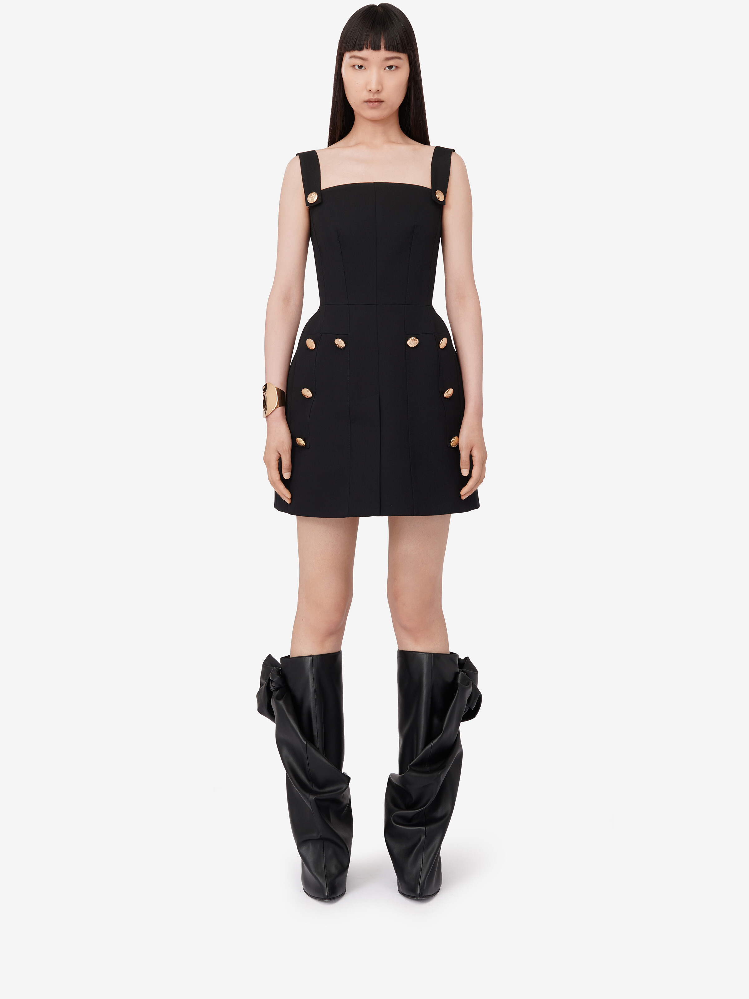 Alexander Mcqueen Military Button-embossed Minidress In Black