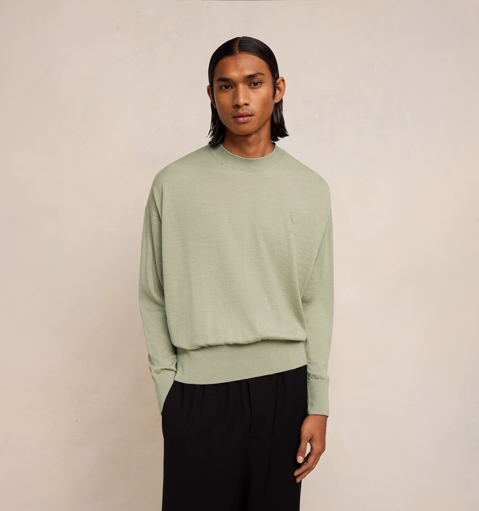 Ami Alexandre Mattiussi Embroidered Wool Sweater In Nude