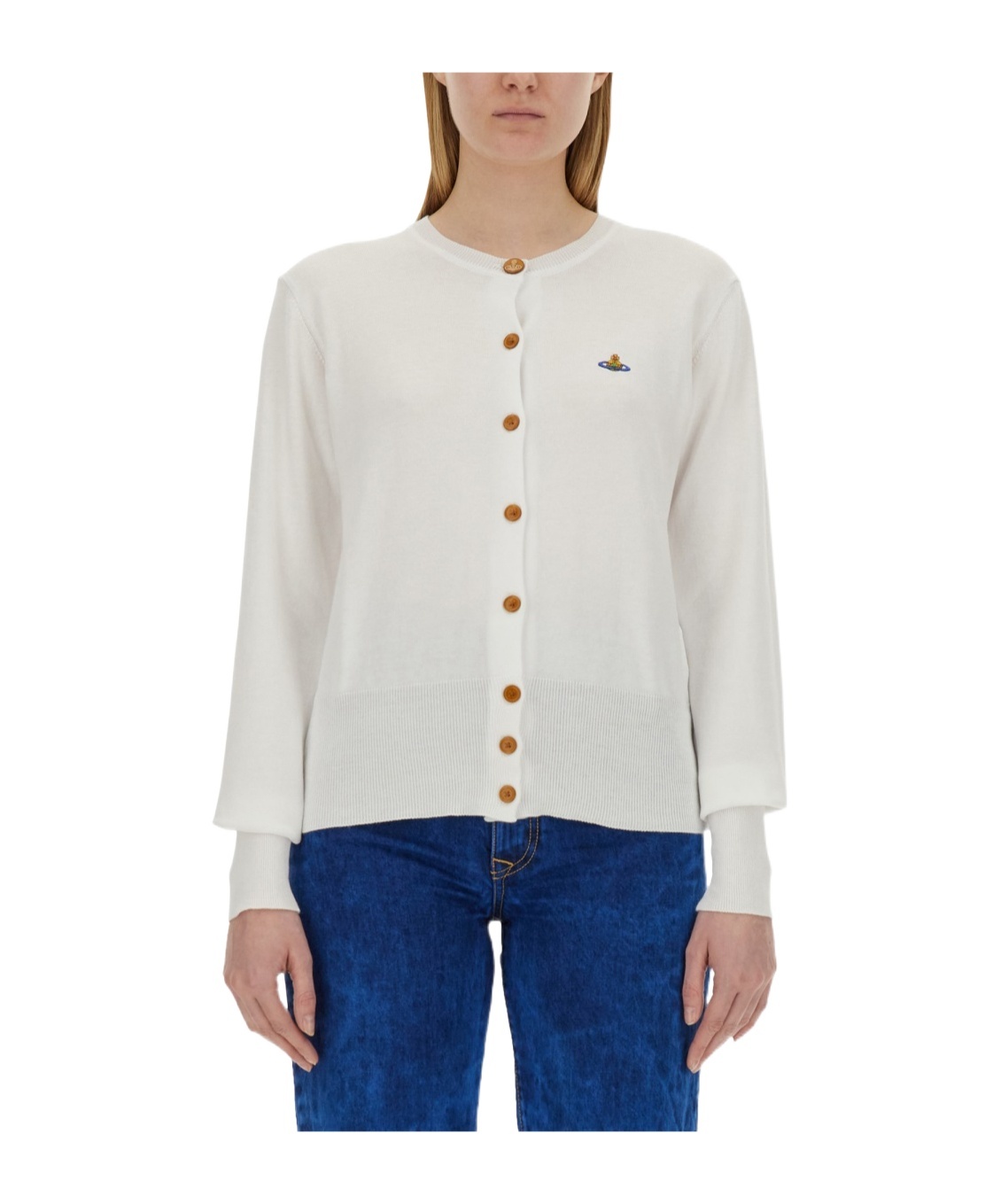 Vivienne Westwood Cardigan Bea In Misto Cotone Sabbia Donna In White