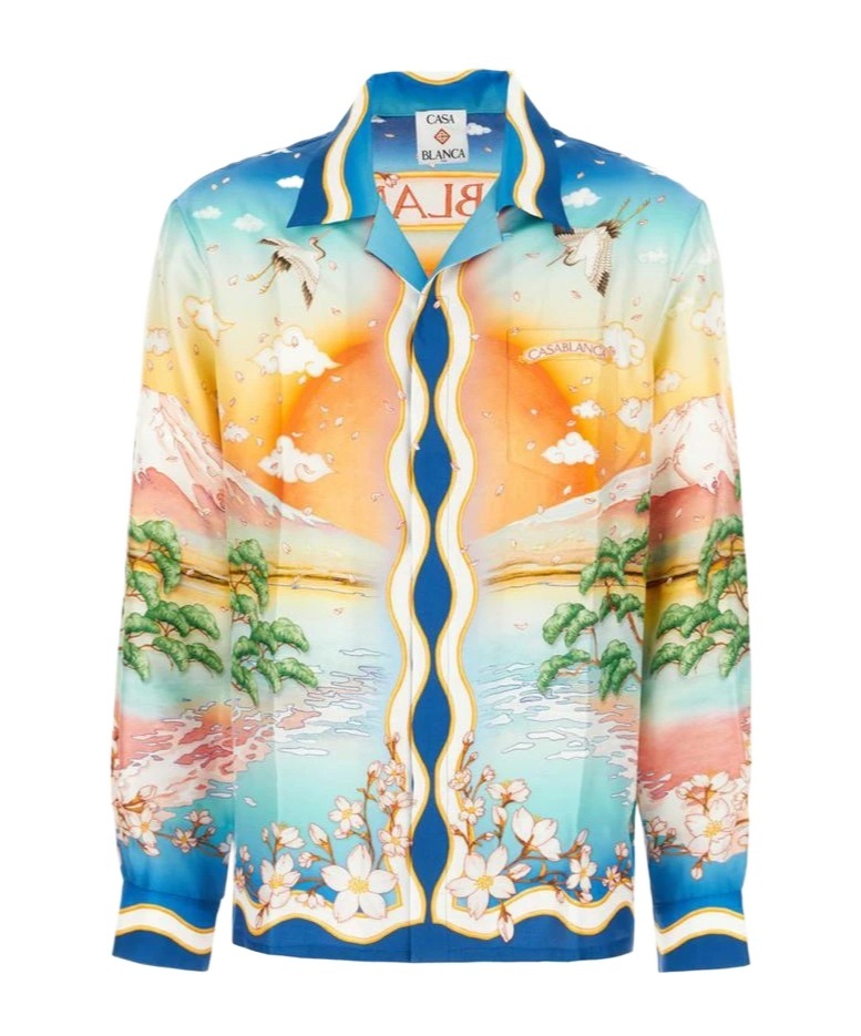 Casablanca Tennis Club Convertible-collar Printed Silk-twill Shirt In Multi