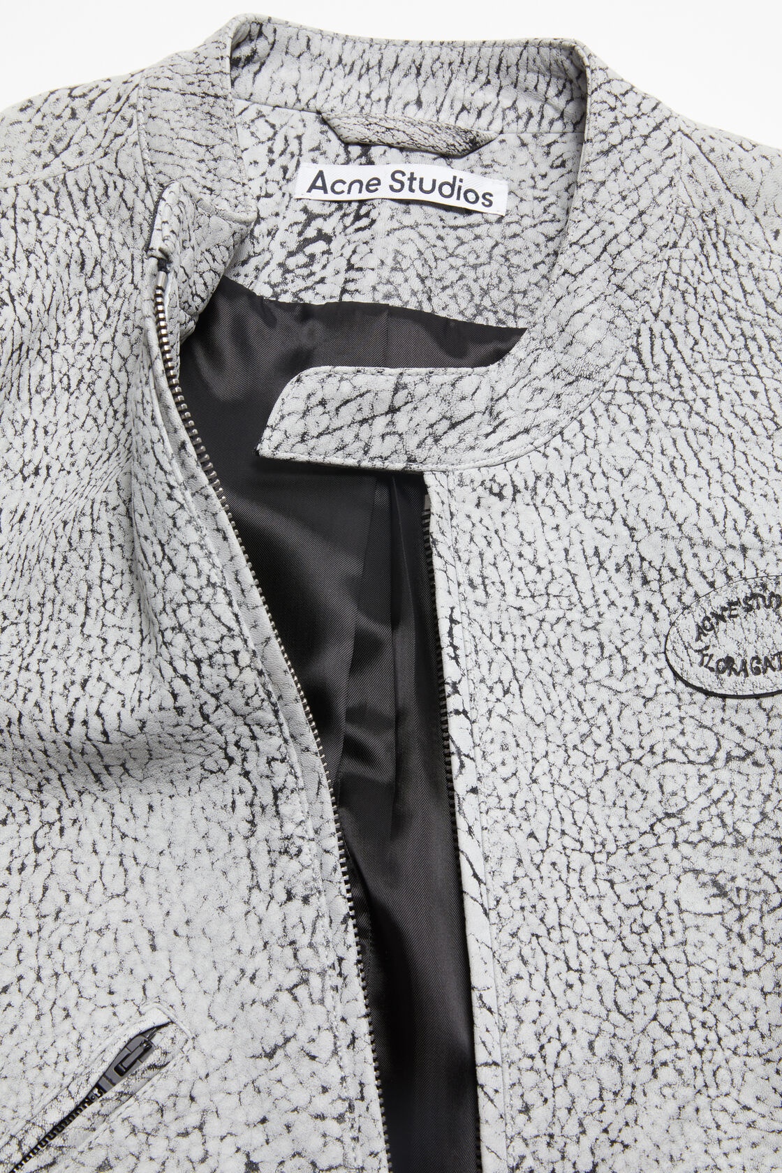 Acne Studios Cracked-print Leather Jacket In Gray