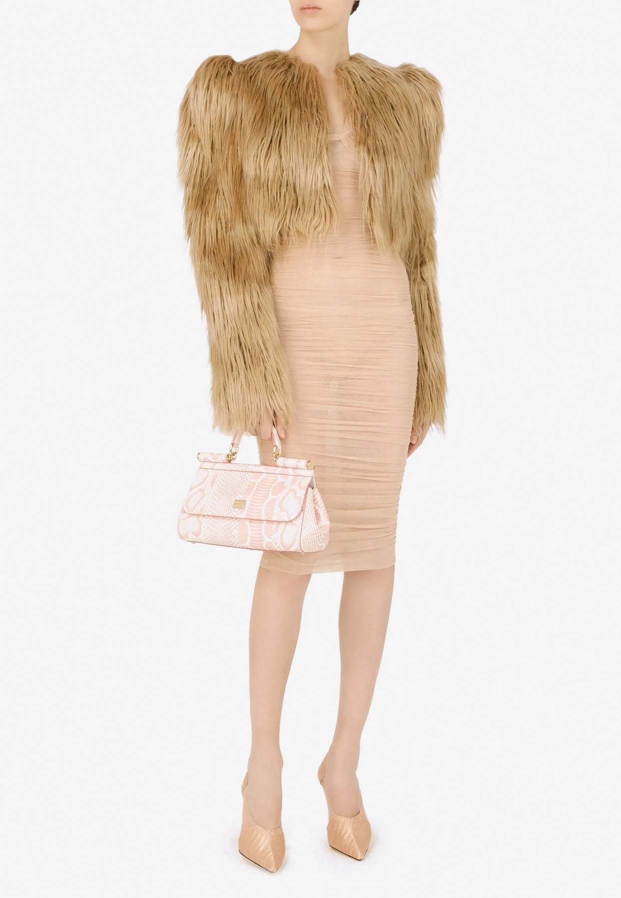 Dolce & Gabbana Faux-fur Cropped Jacket In Brown