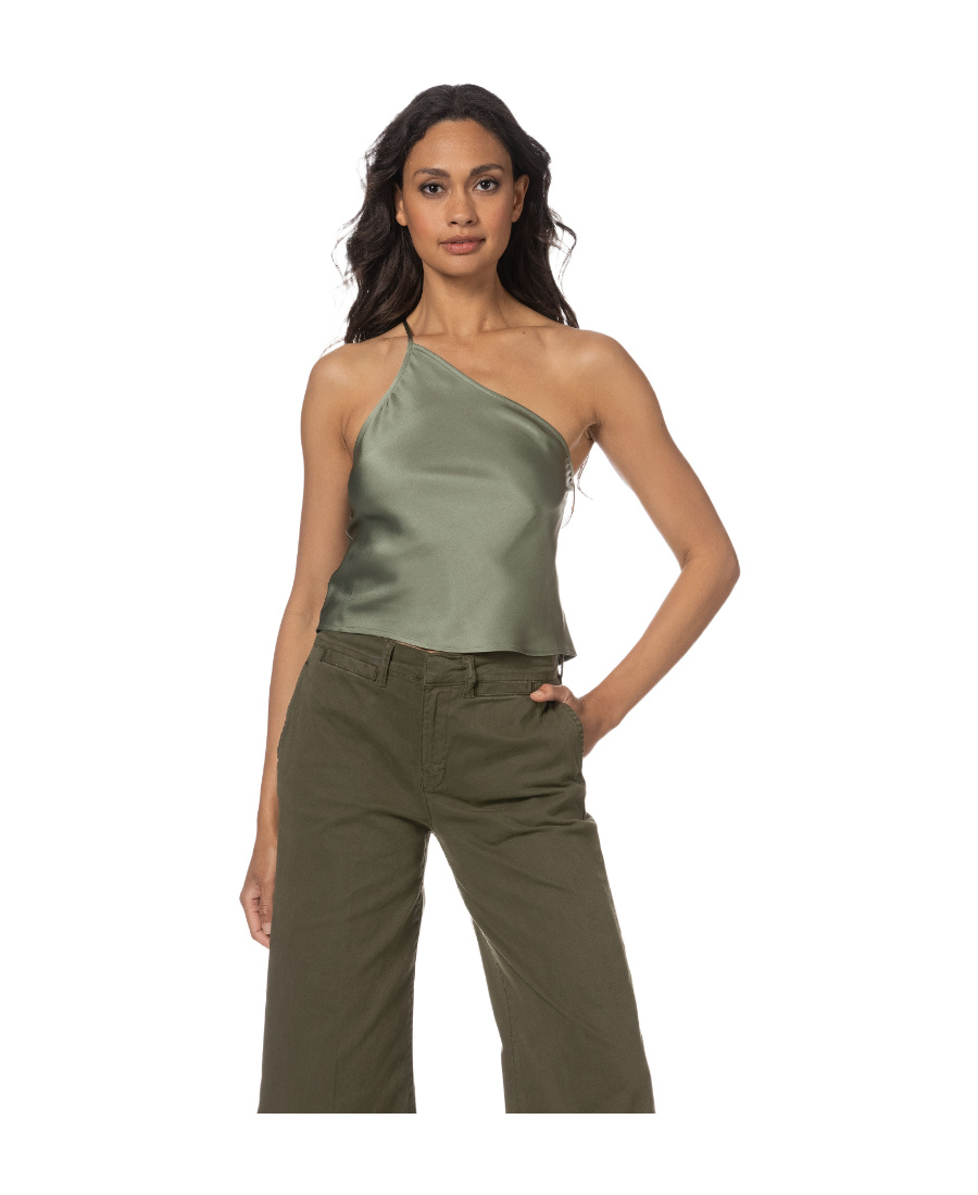 ANINE BING ONE-SHOULDER SILK TOP 