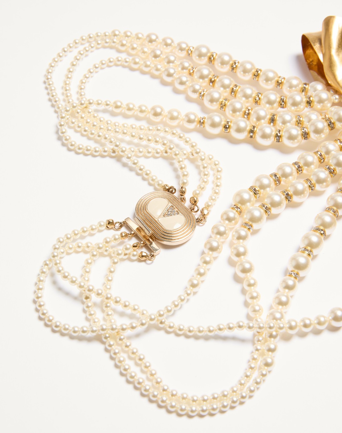 Valentino Trop Chou Necklace In Metal, Enamel, Pearls And Crystals In Yellow