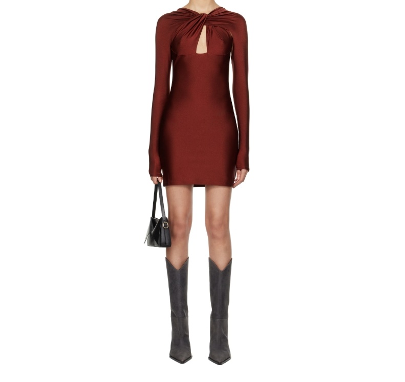 Coperni Burgundy Twisted Cut-out Jersey Minidress In Brown