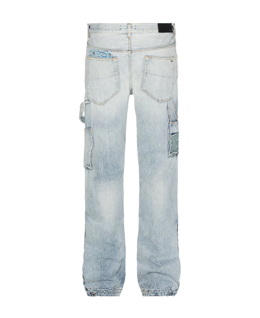 Amiri Patchwork Bandana Carpenter Straight Jean In Gray