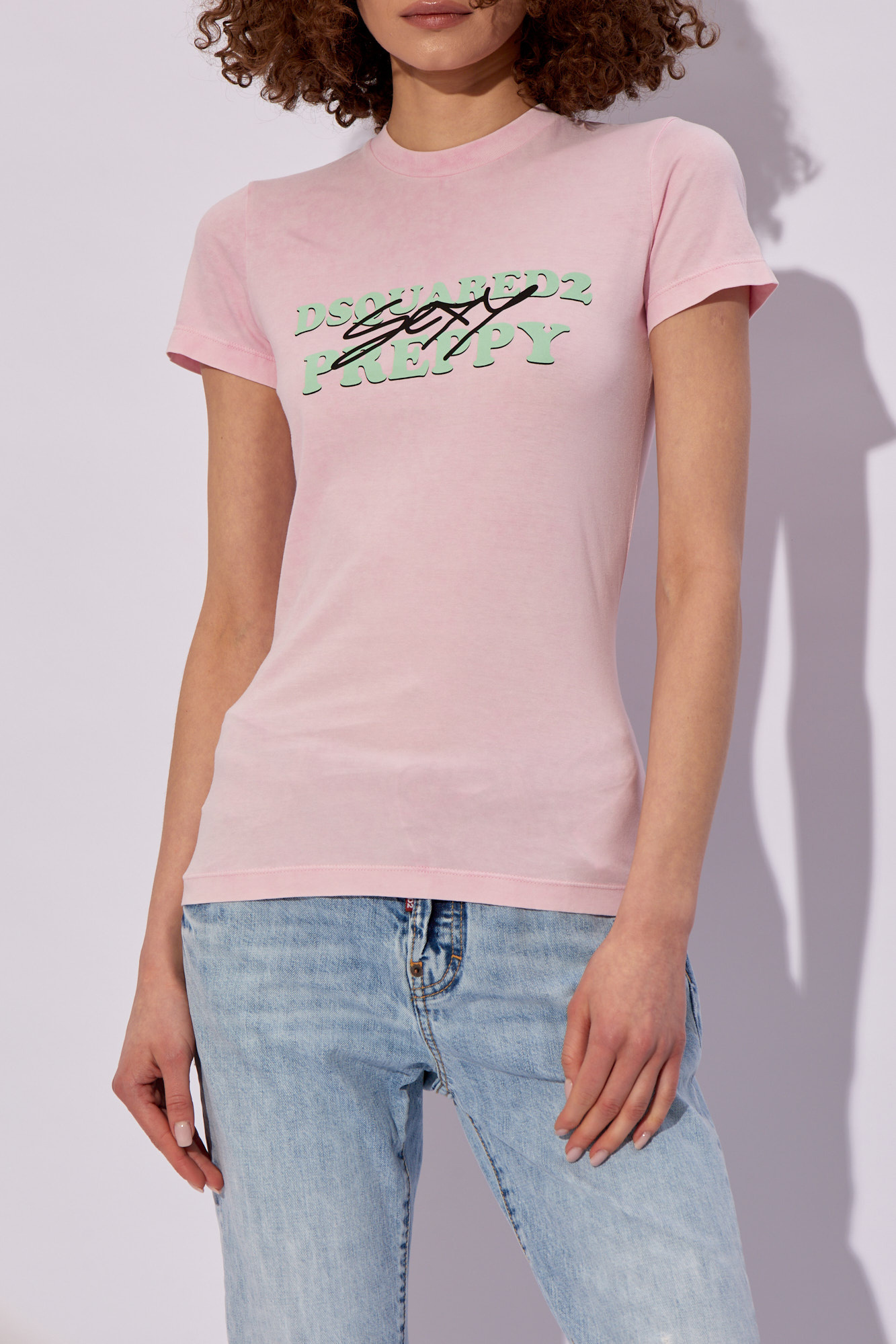 Dsquared2 Acid Wash Sexy Preppy Printed T-shirt In Nude
