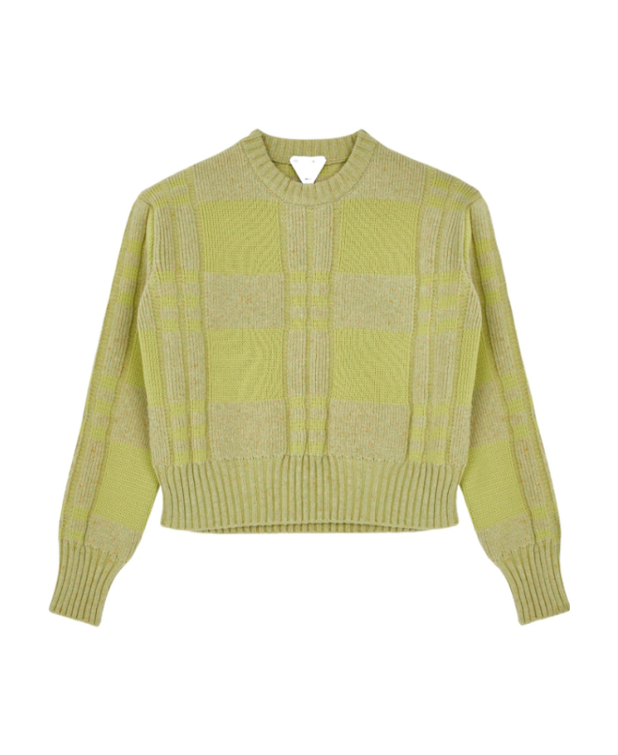 Bottega Veneta Logo Round Neck Waffle Sweater In Green
