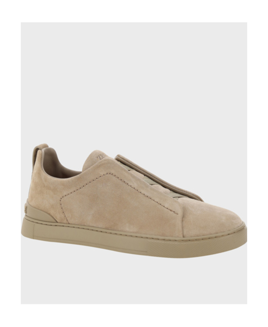Zegna Triple Stitch Suede Sneaker In Nude