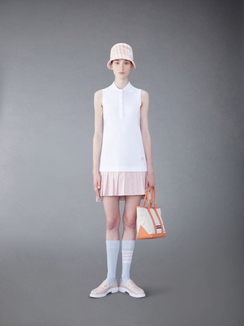 Thom Browne Mini White And Orange Polo Dress In Cotton Woman