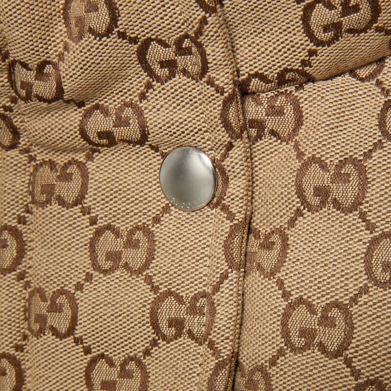 Gucci Gg Canvas Hooded Padded Jacket In Camel/ebony
