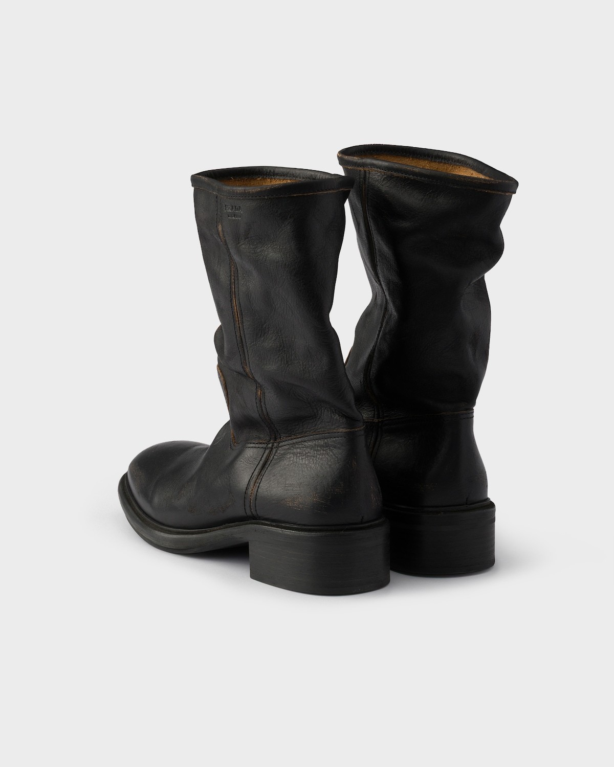 Prada Vintage-effect Leather Boots In Black