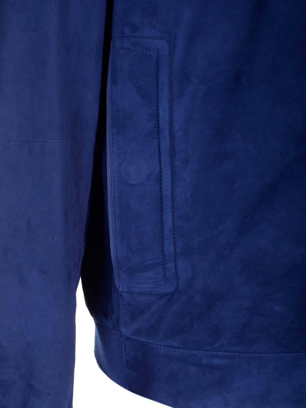 Zegna Suede Bomber Jacket In Blue
