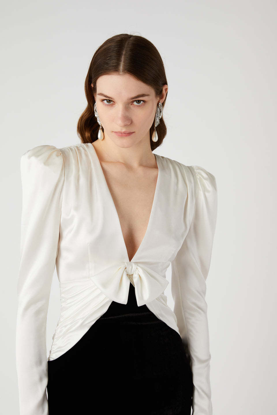 Shop Alessandra Rich Bow-detail Colourblock Gown In Black