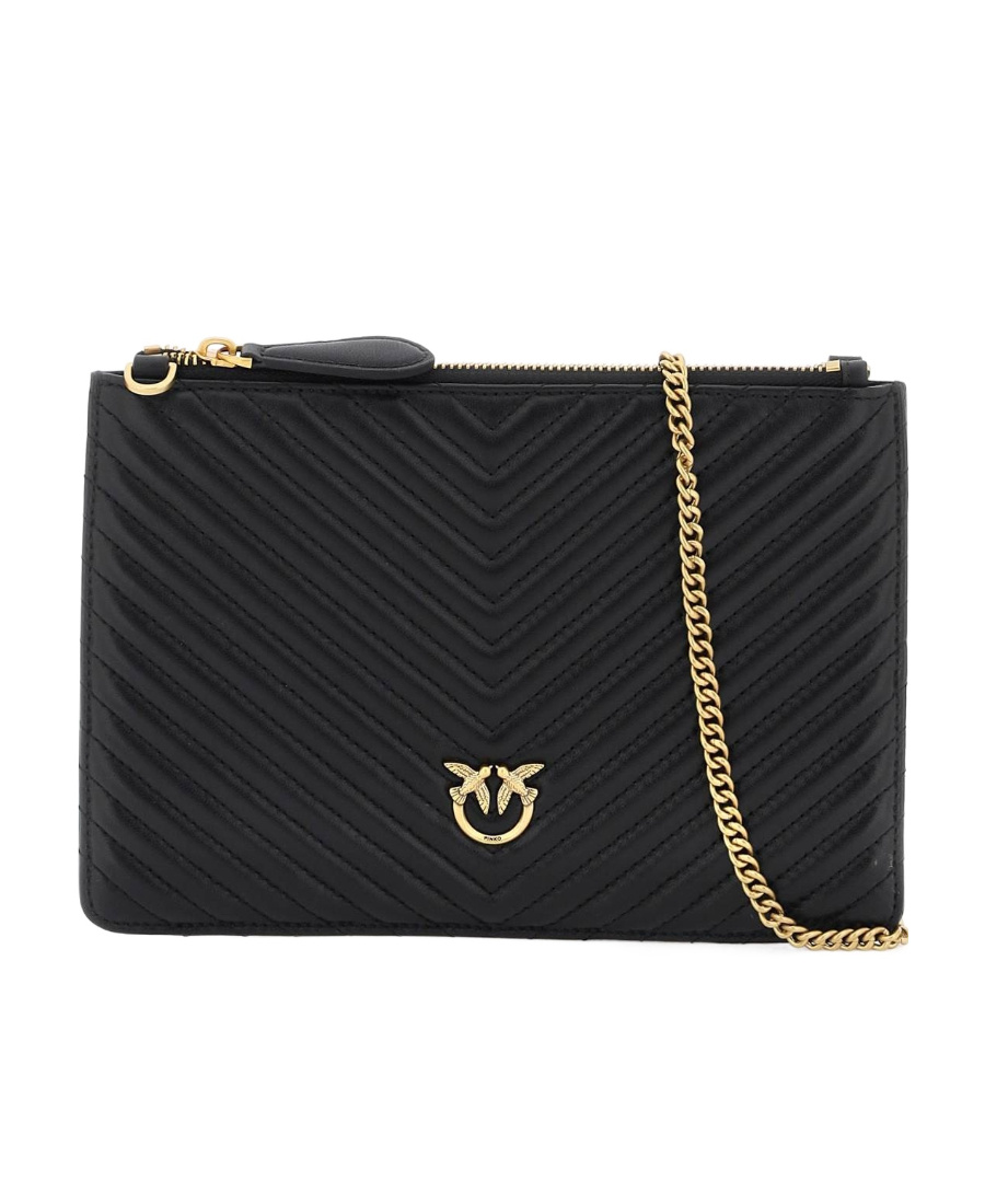 Pinko Logo Plaque Quilted Chain-linked Wallet In Black