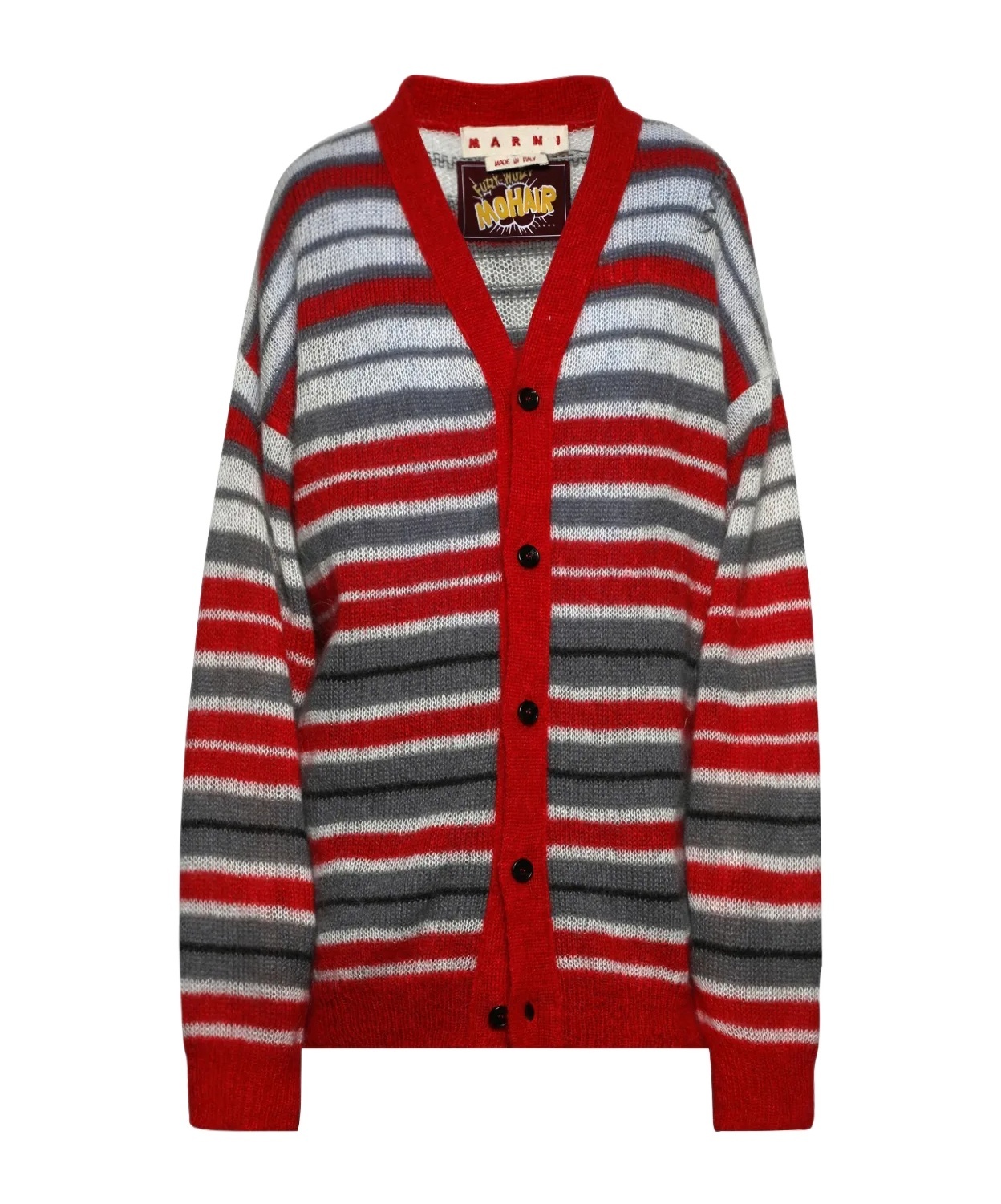 Shop Marni Striped V-neck Cardigan In Red