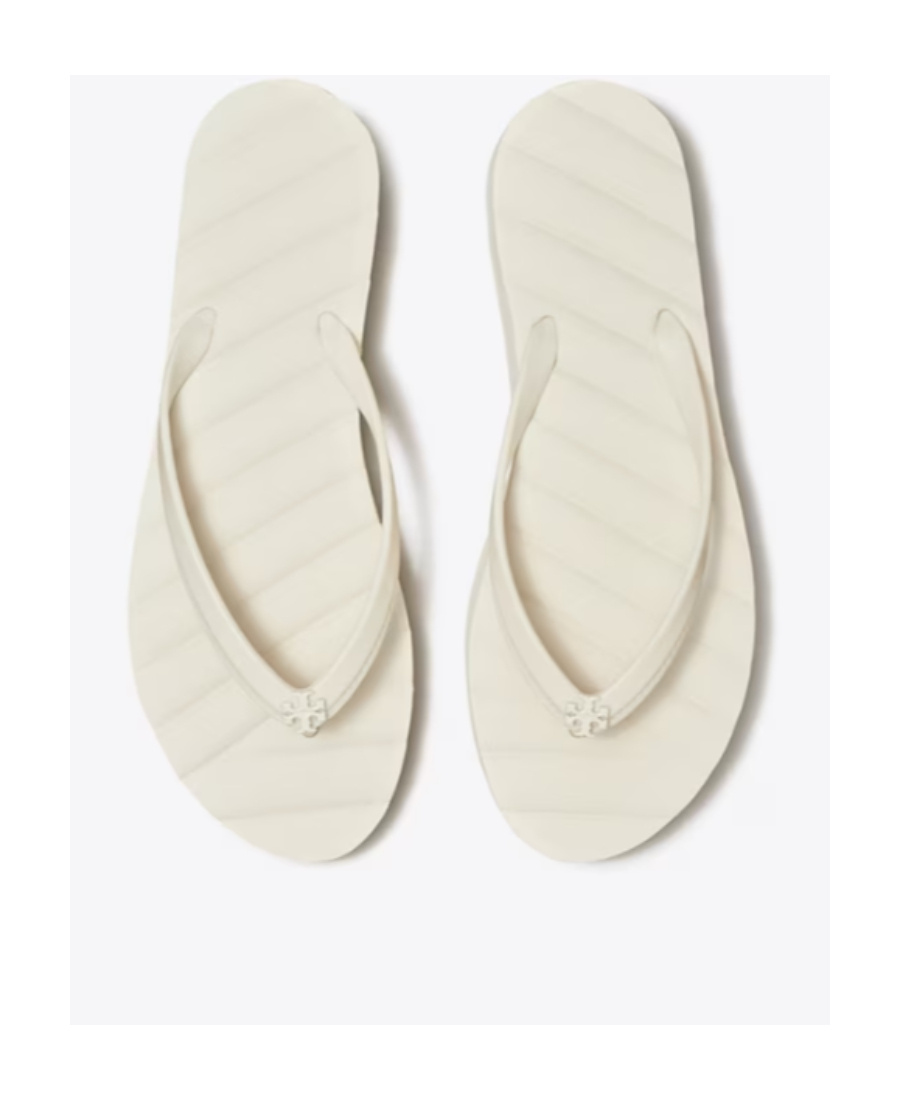 Tory Burch Logo Plaque Open Toe Slides In White