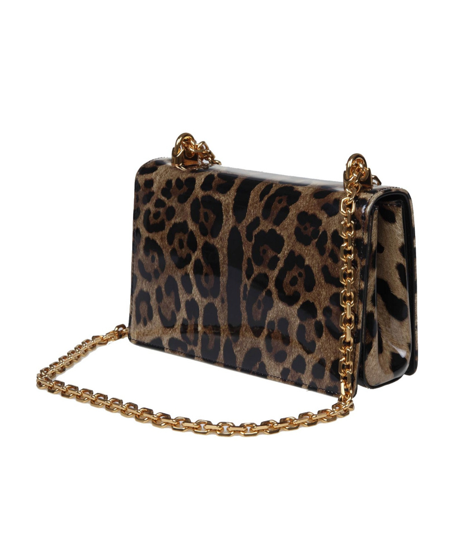Dolce & Gabbana Dg Girls Shoulder Bag In Leopard-print Shiny Calfskin In Green