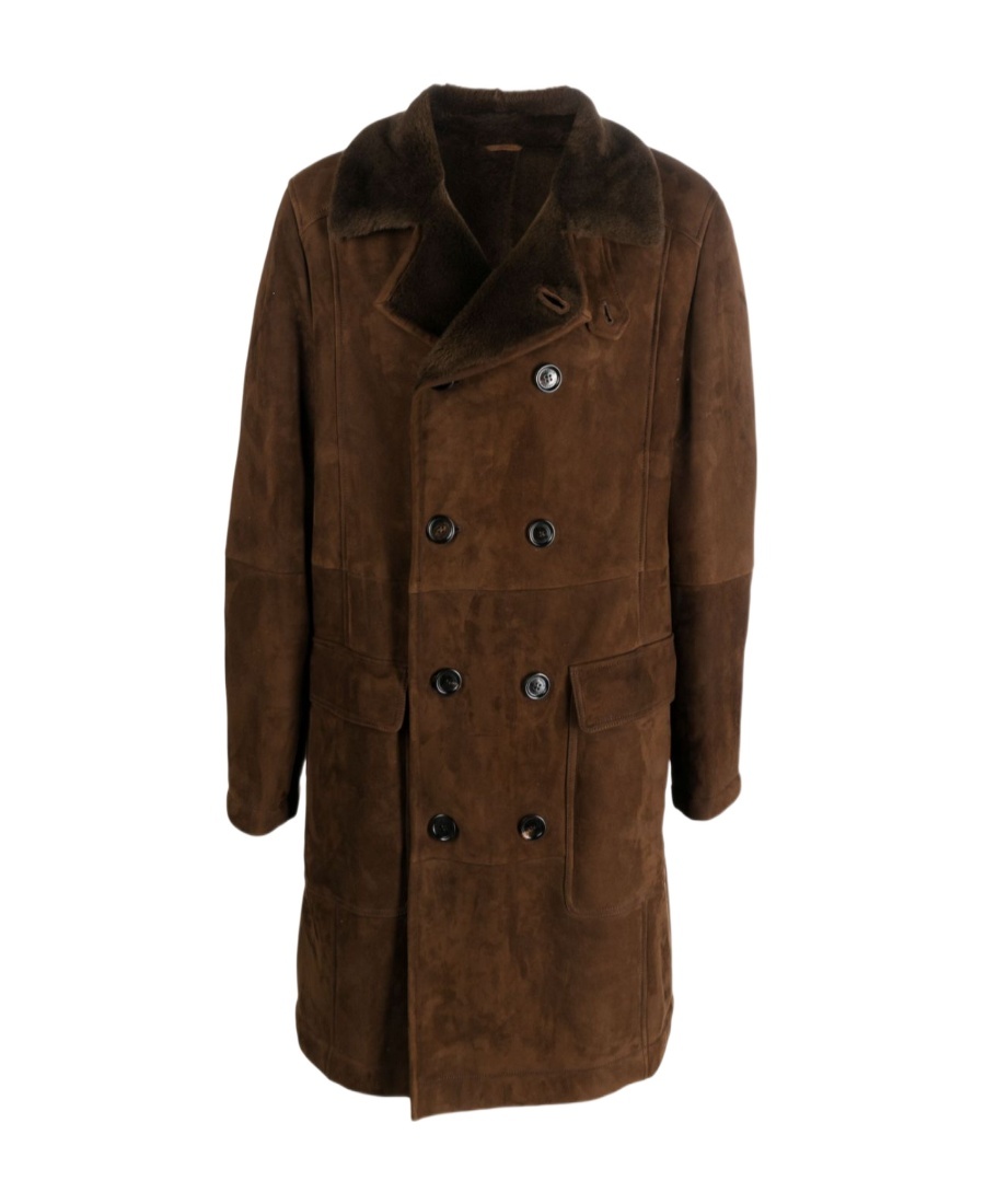 Brunello Cucinelli Double-breasted Lambskin Coat In Brown