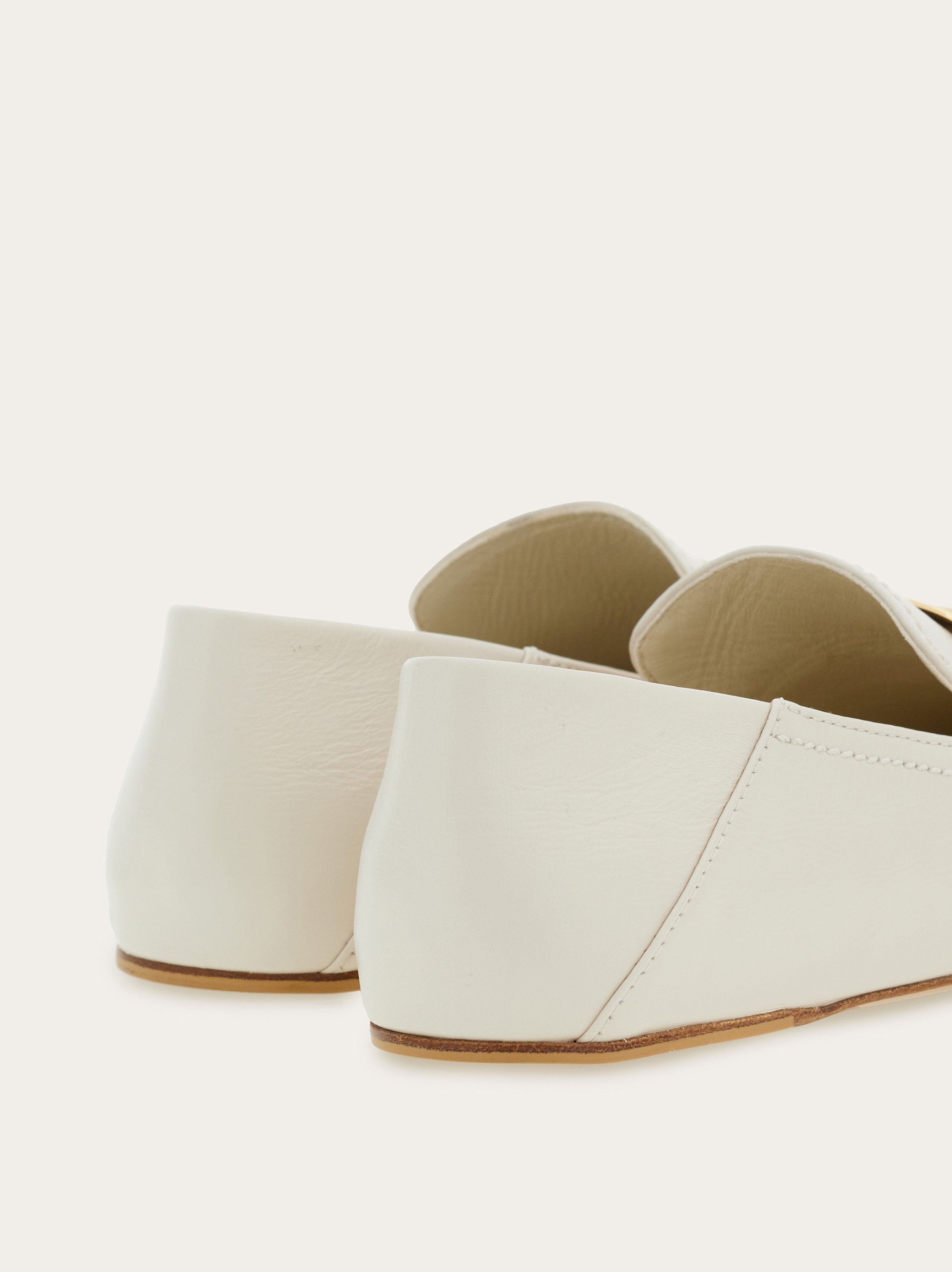 Ferragamo Ivory Leather Loafers With Gold-tone Hardware In White