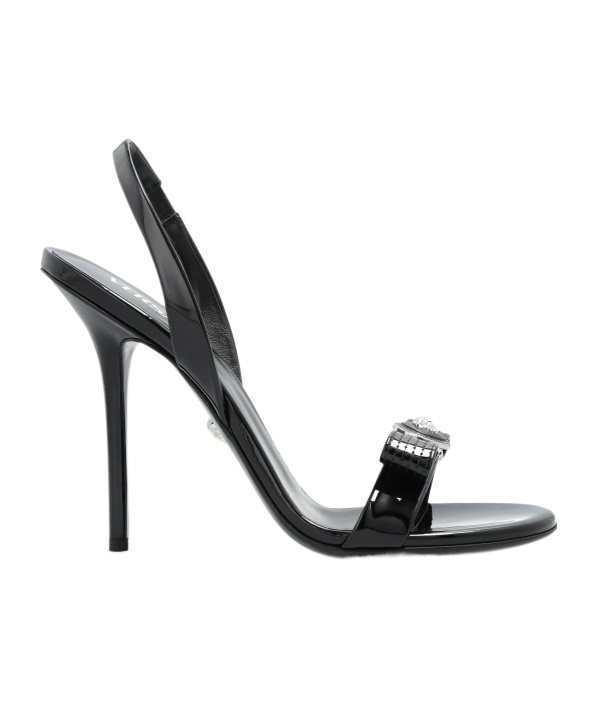 Versace Open Toe High Heel Sandals In Black