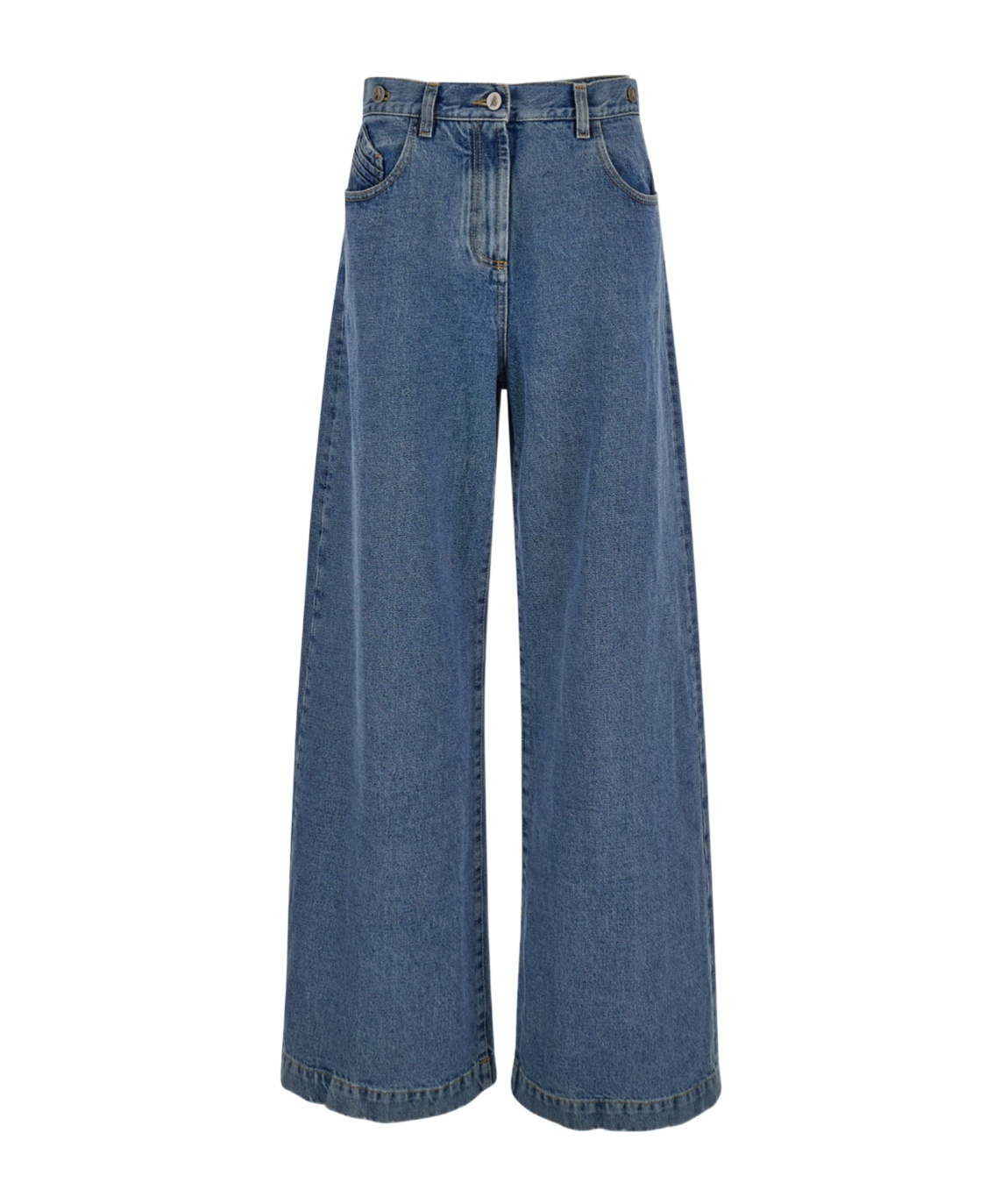 Attico Blue Wide Jeans With Double Waistline In Denim Woman In Blue