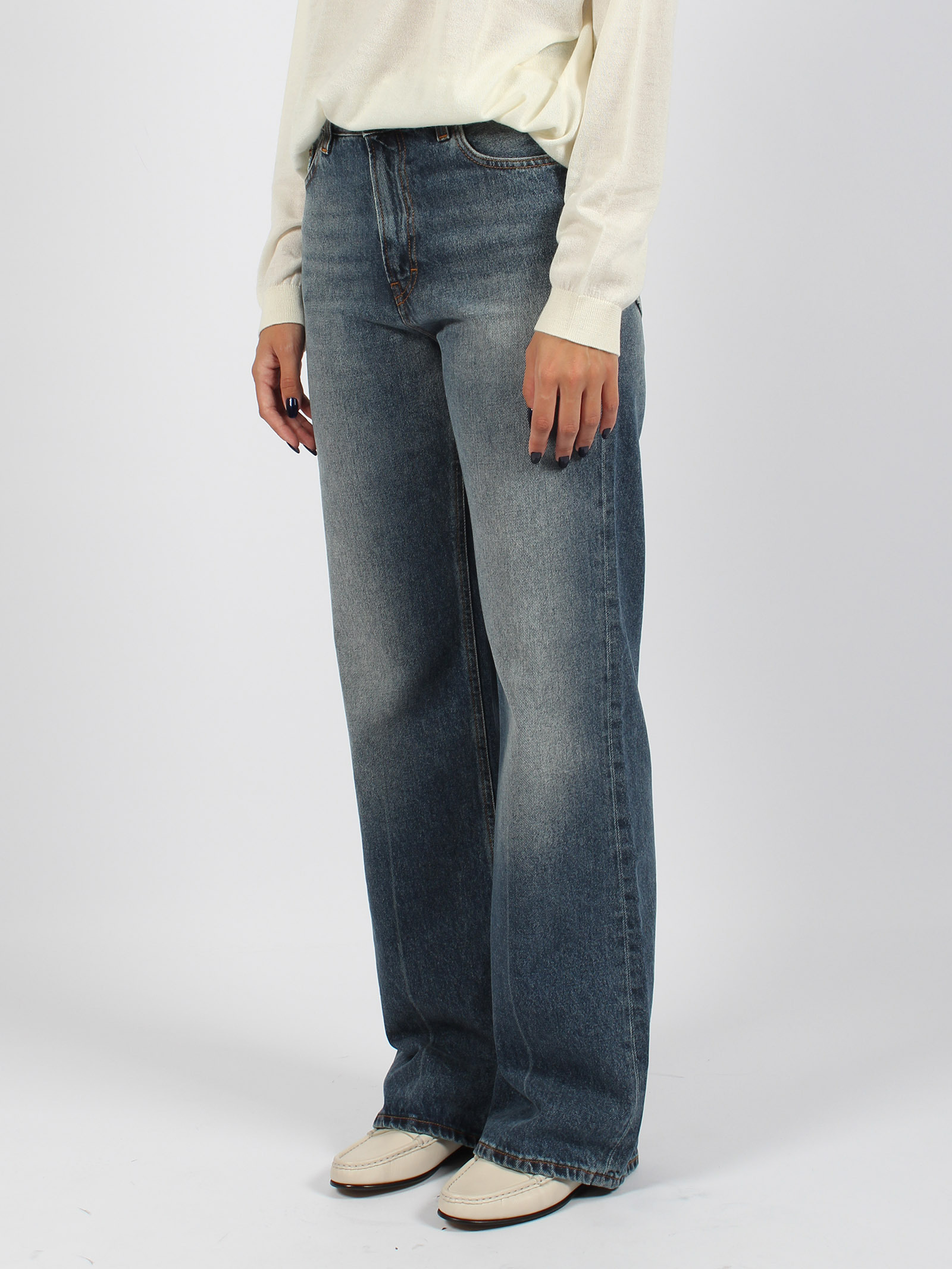 Haikure Belt Ring Denim Trousers In Blue