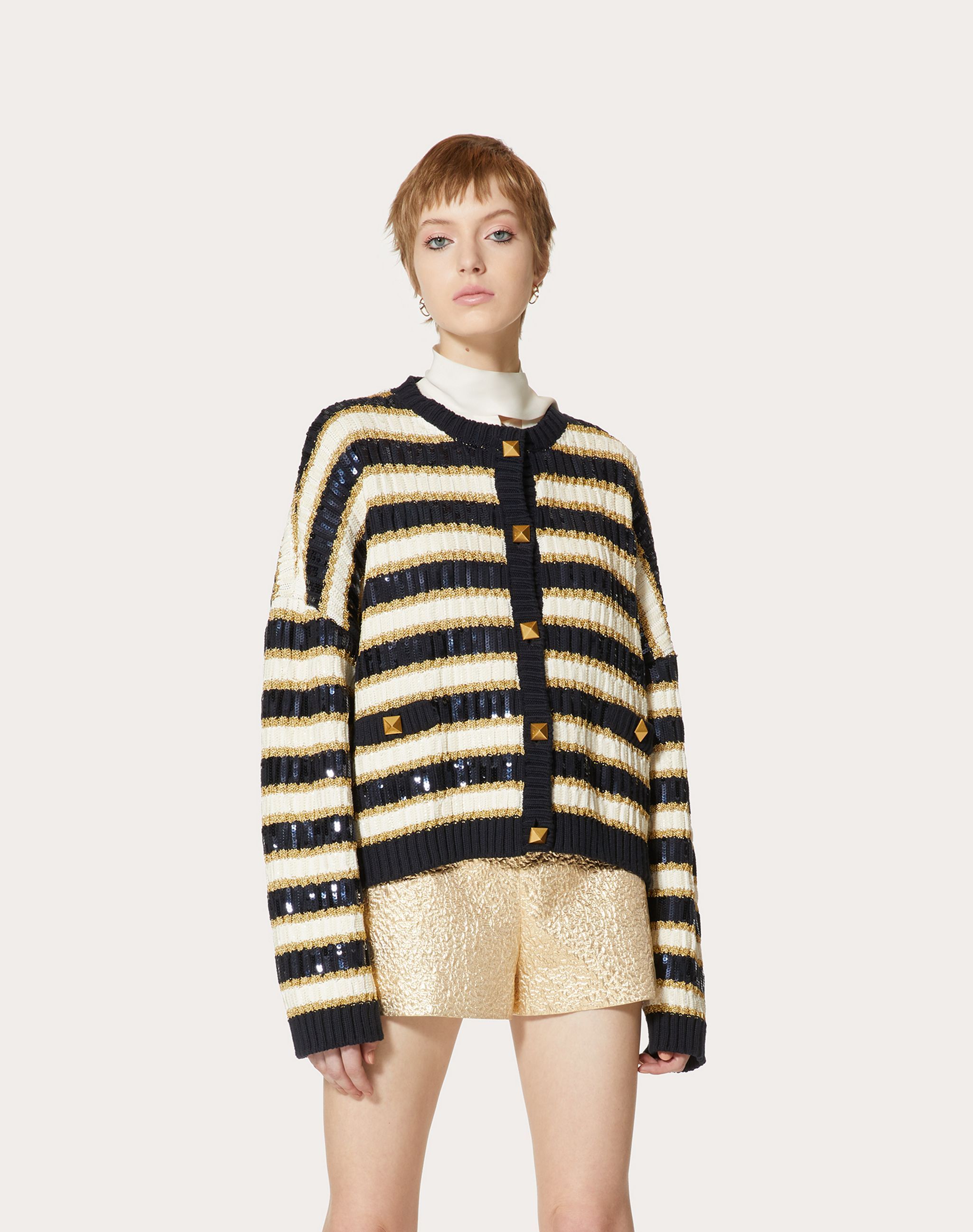 Valentino Rockstud Sequinned Cardigan In Black