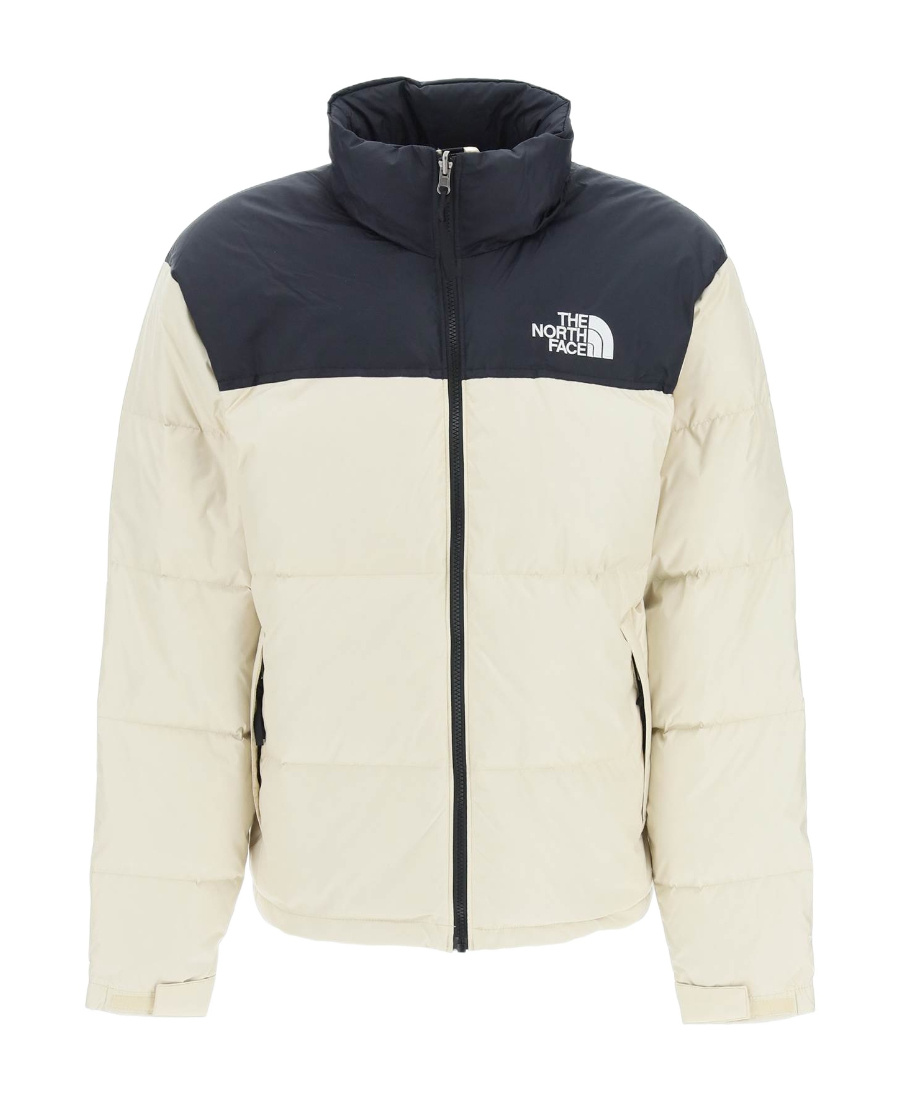Shop The North Face Panelled Logo Puffer Jacket In White