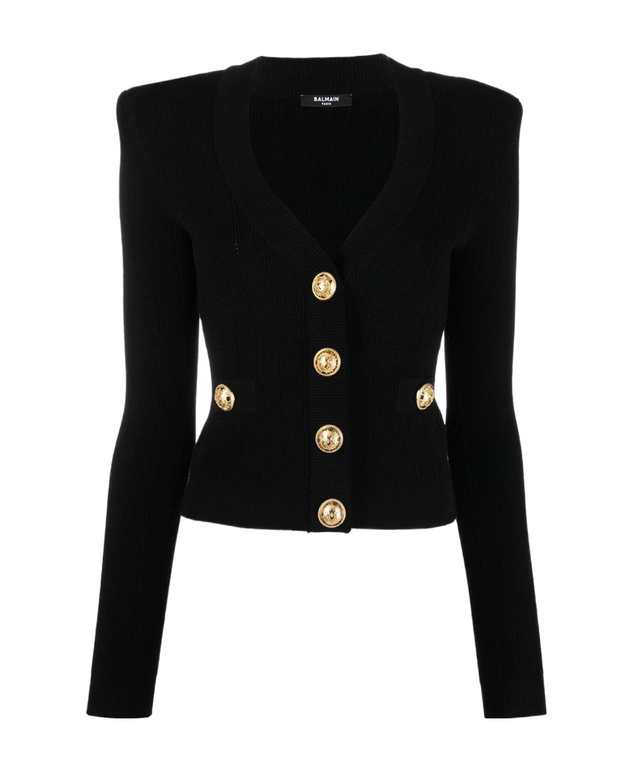Balmain Cropped Knit Cardigan In Black