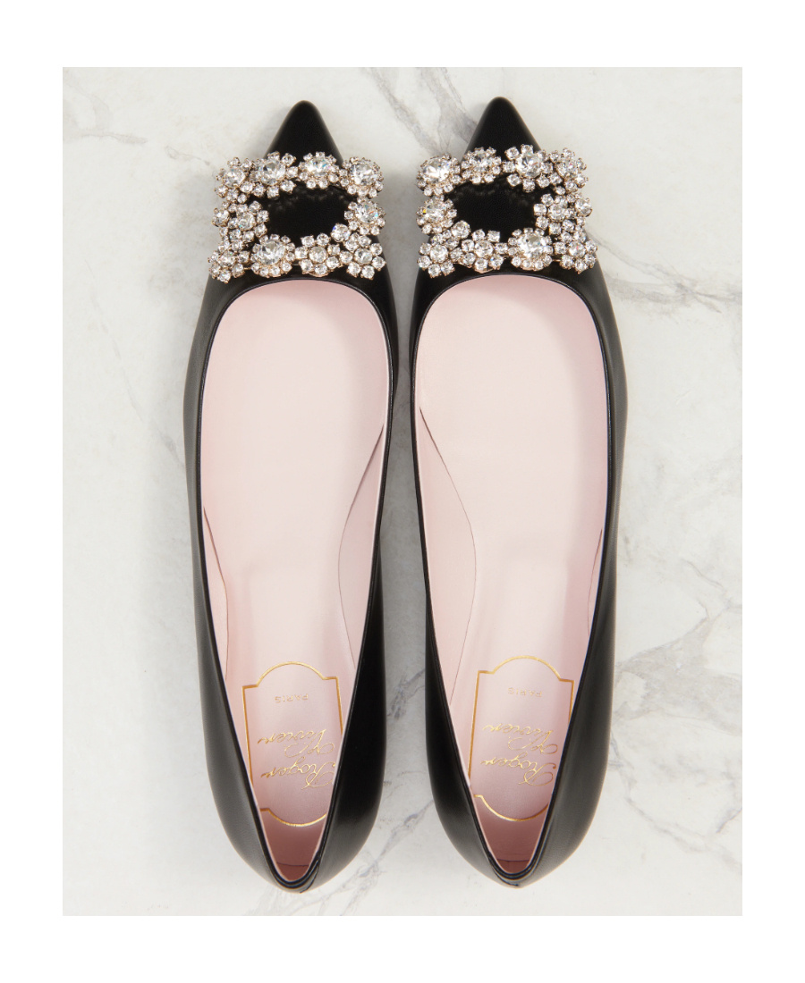 Roger Vivier Floral Diamond Ballet Shoes In Black