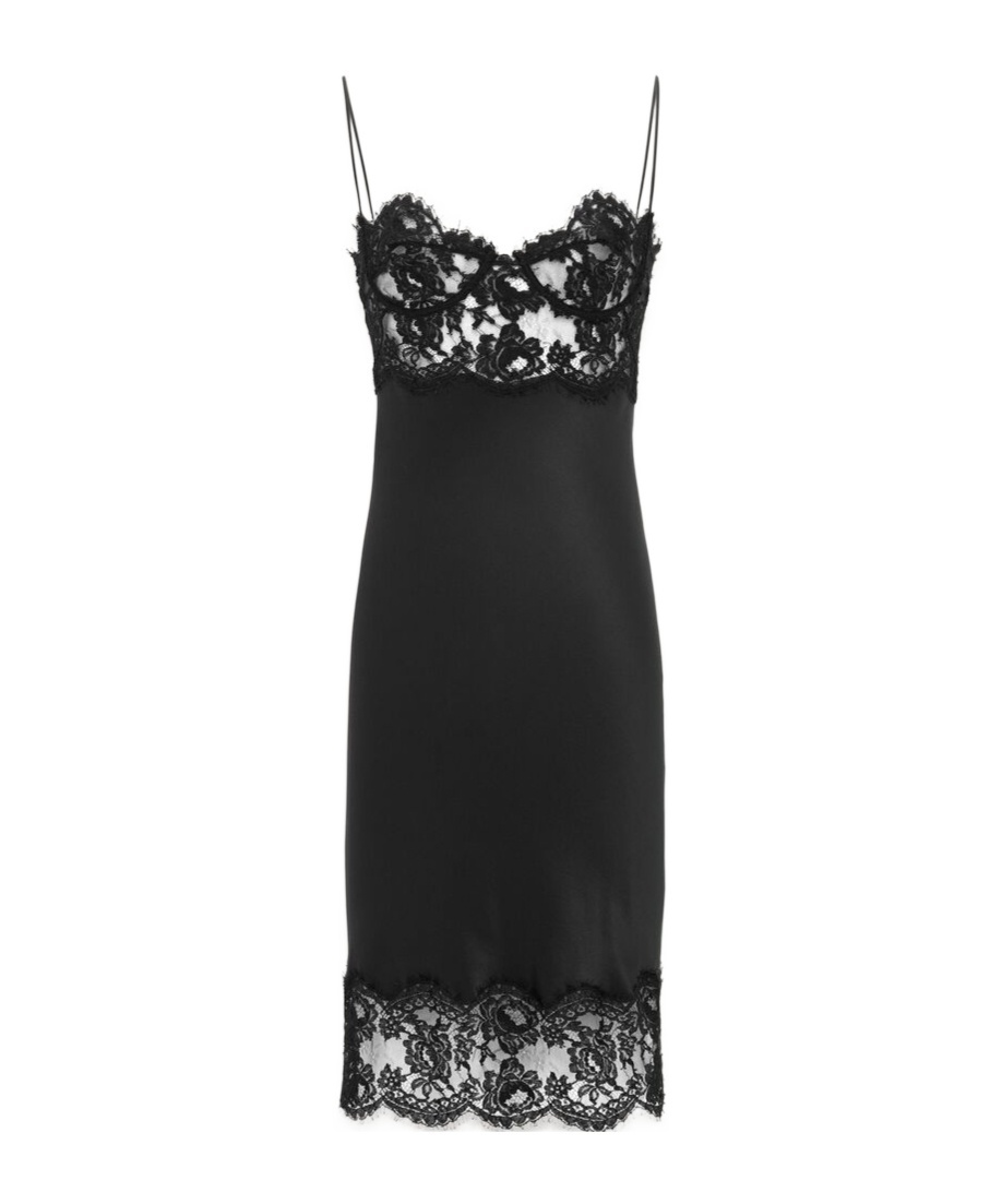 Saint Laurent Lace-trimmed Silk Satin Slip Dress In Black
