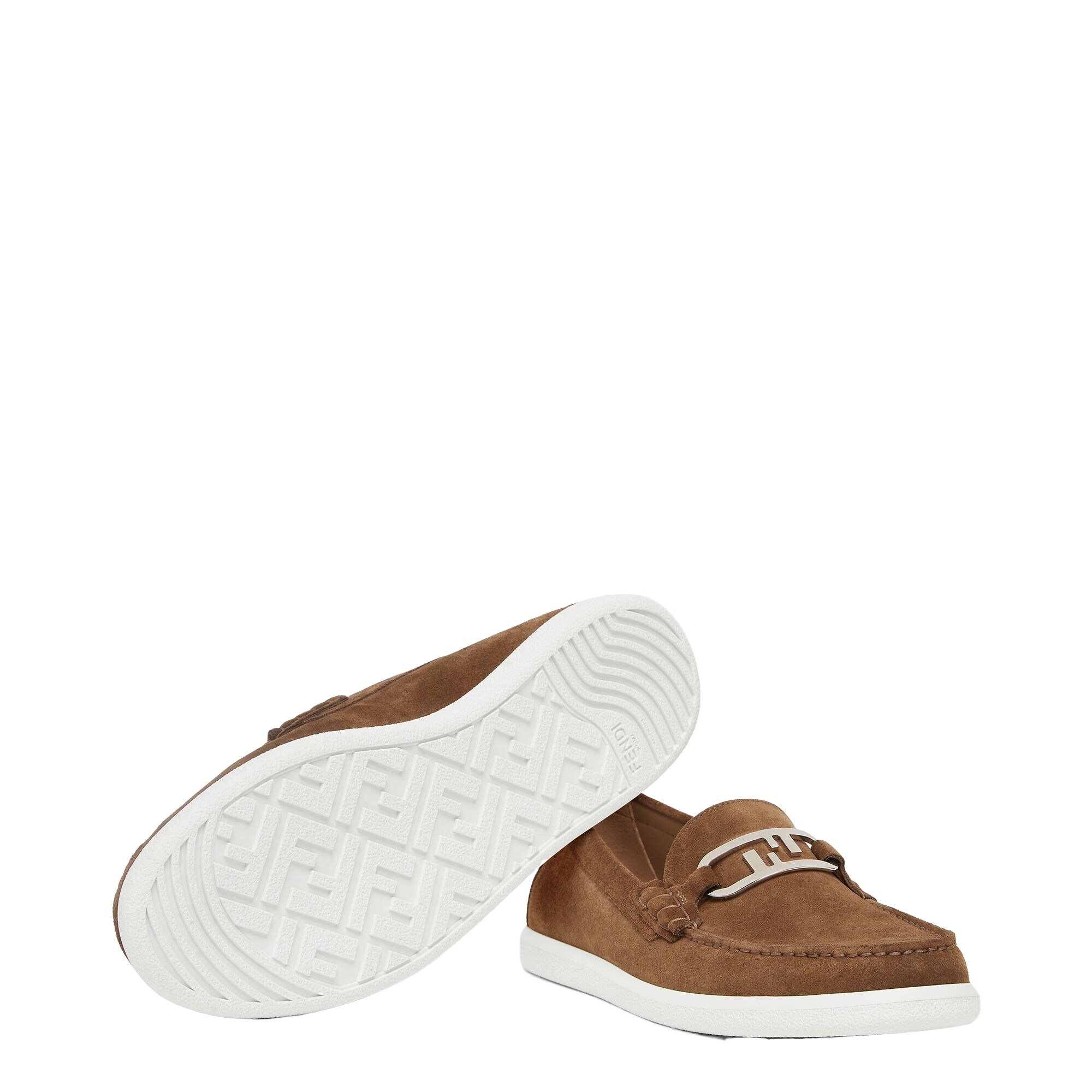 Shop Fendi Brown Suede Loafers