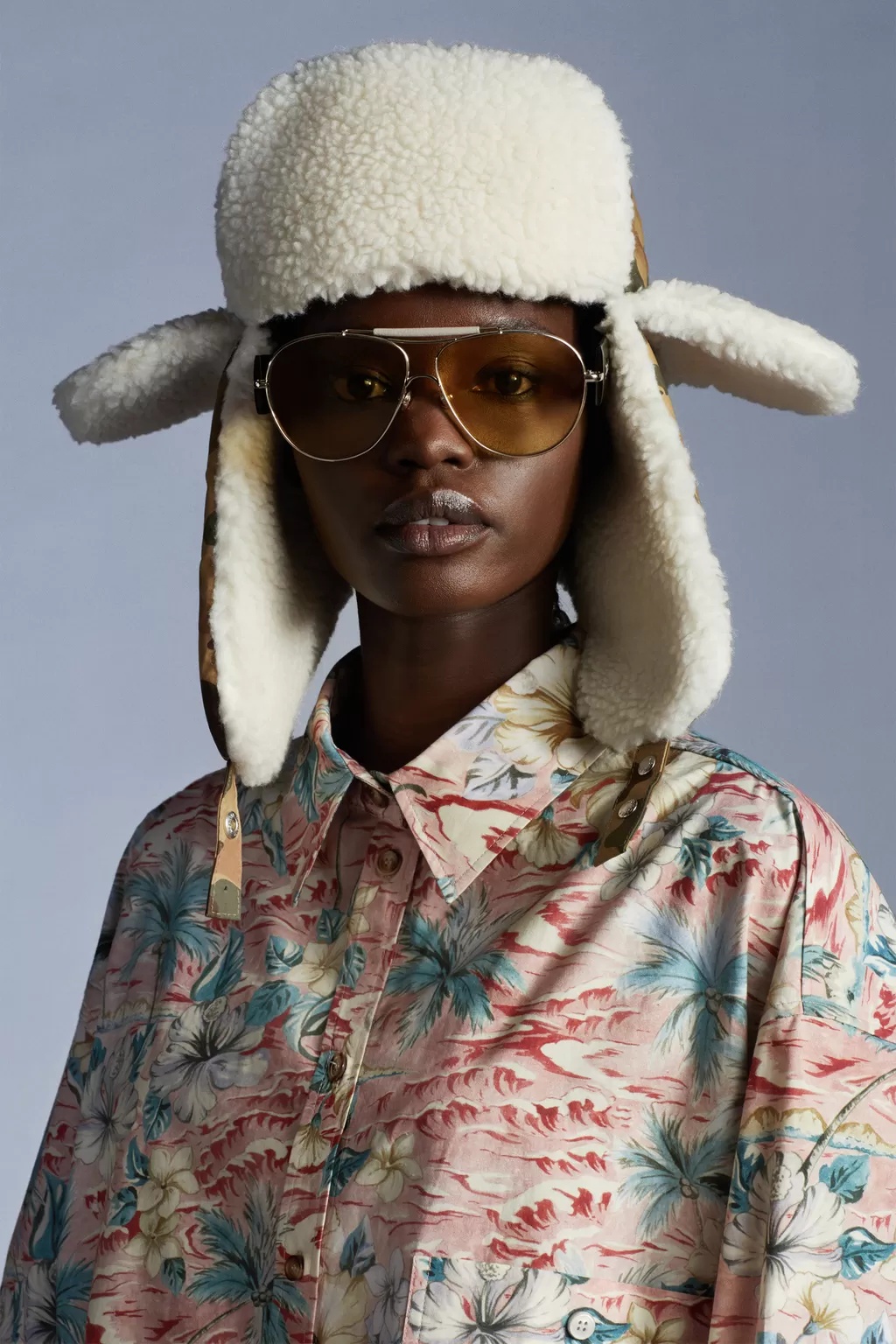 Moncler X Palm Angels Tropical Printed Shirt In Nude