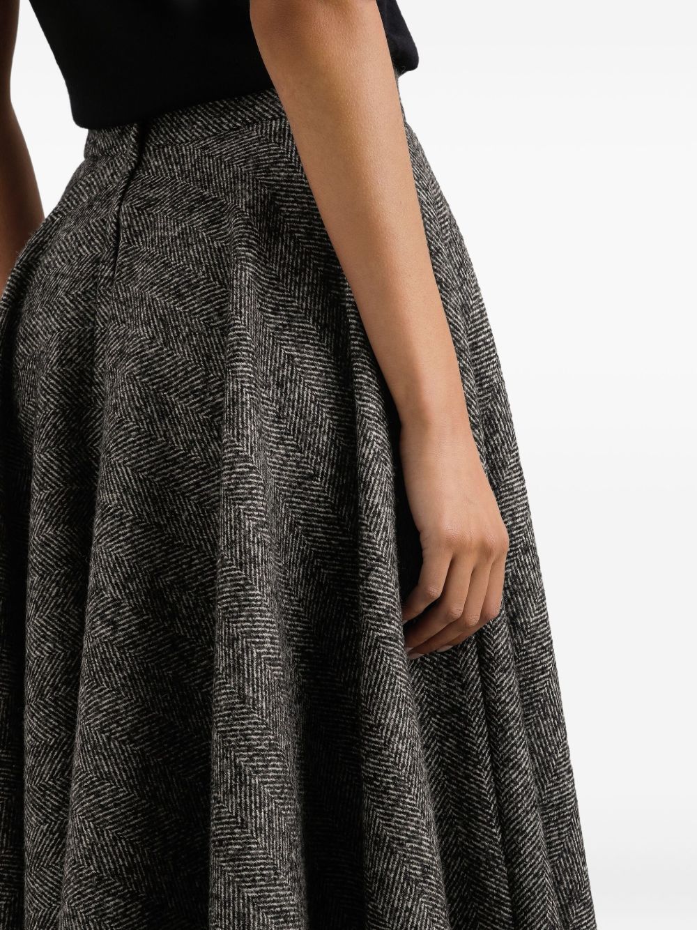 Dolce & Gabbana Midi Circle Skirt In A Dotted Wool Blend In Black